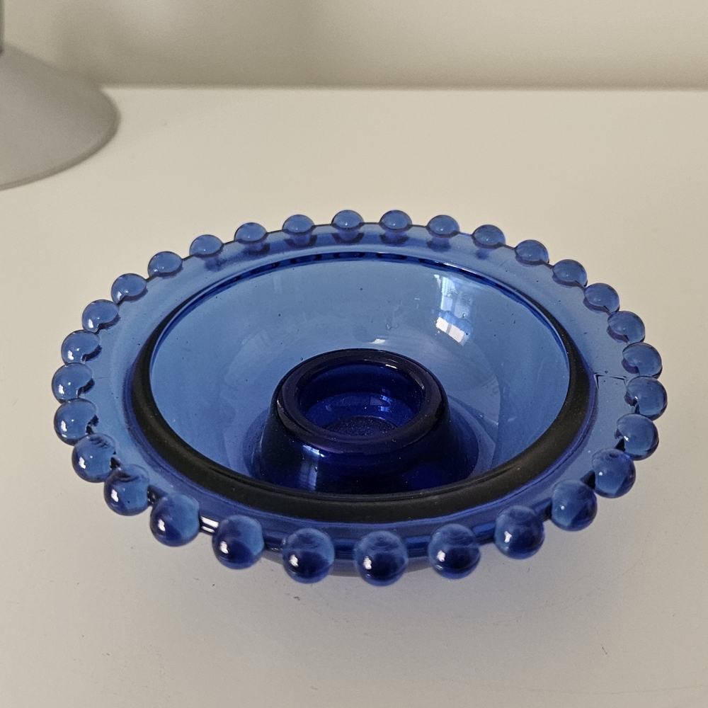 Cobalt Blue Glass Candle Holder UV Reactive